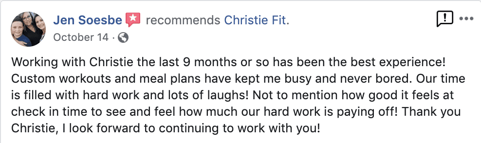 Christie Fit Personal Training Testimonials