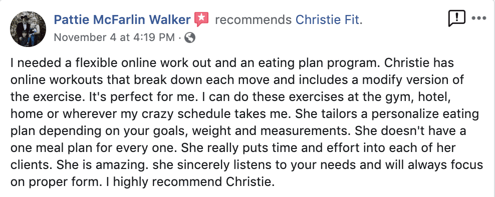 Christie Fit Personal Training Testimonials