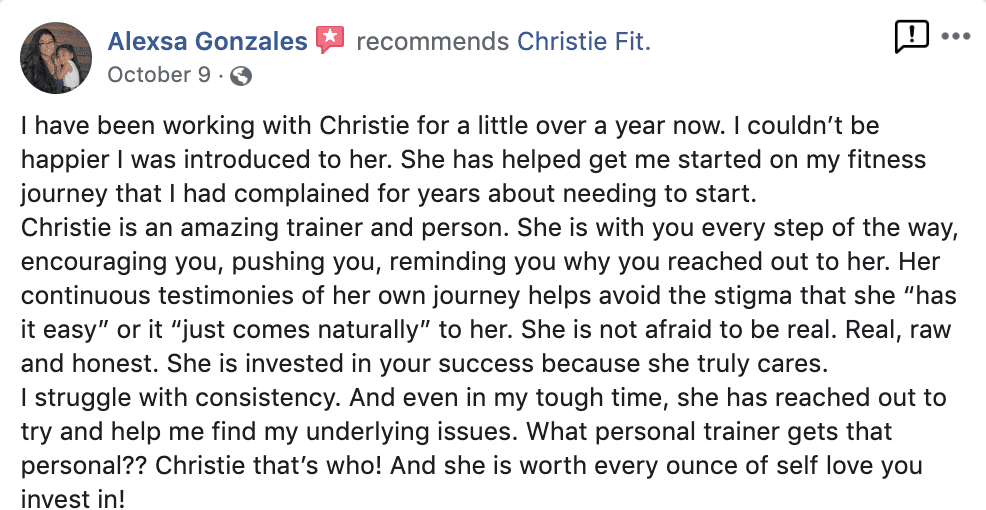 Christie Fit Personal Training Testimonials