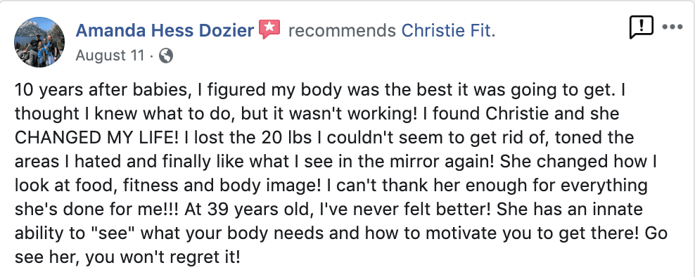 Christie Fit Personal Training Testimonials